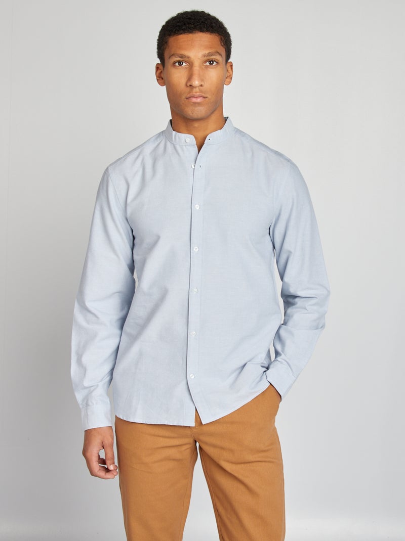 Chemise Oxford avec col mao Bleu - Kiabi