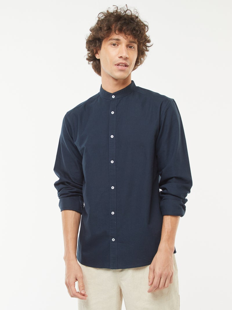 Chemise Oxford avec col mao Bleu marine - Kiabi