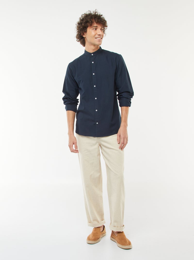 Chemise Oxford avec col mao Bleu marine - Kiabi