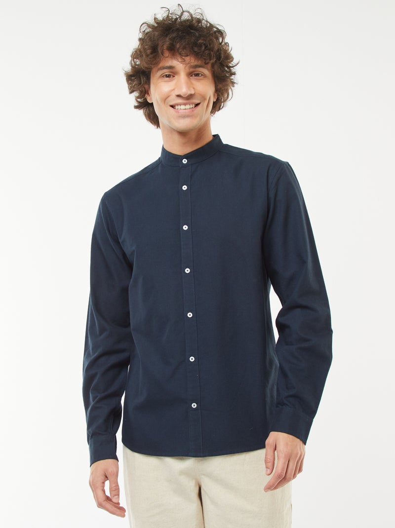 Chemise Oxford avec col mao Bleu marine - Kiabi