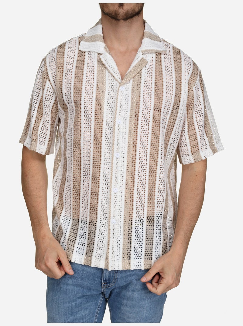 Chemise perforée Beige/Blanc - Kiabi