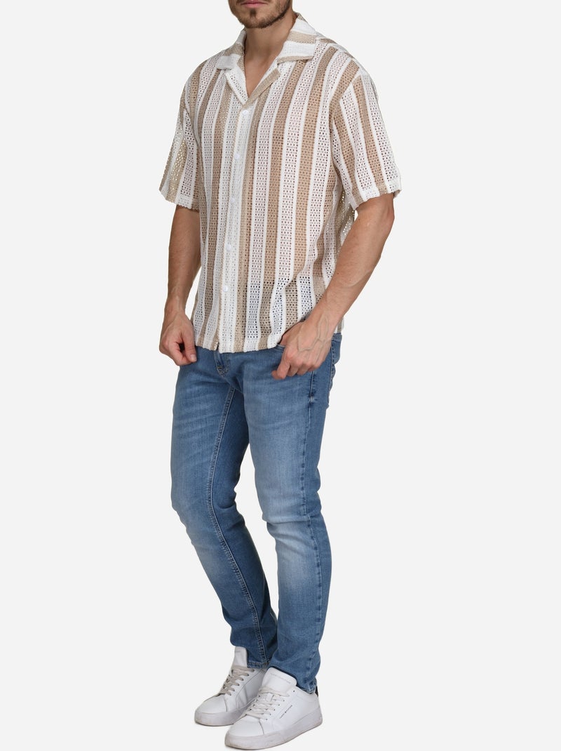 Chemise perforée Beige/Blanc - Kiabi