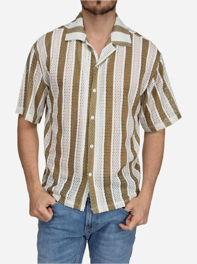 Chemise perforée Blanc Kaki - Kiabi