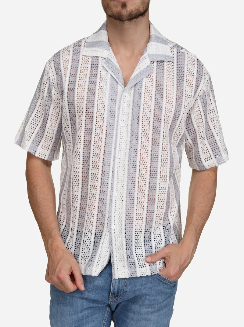 Chemise perforée Gris Blanc - Kiabi
