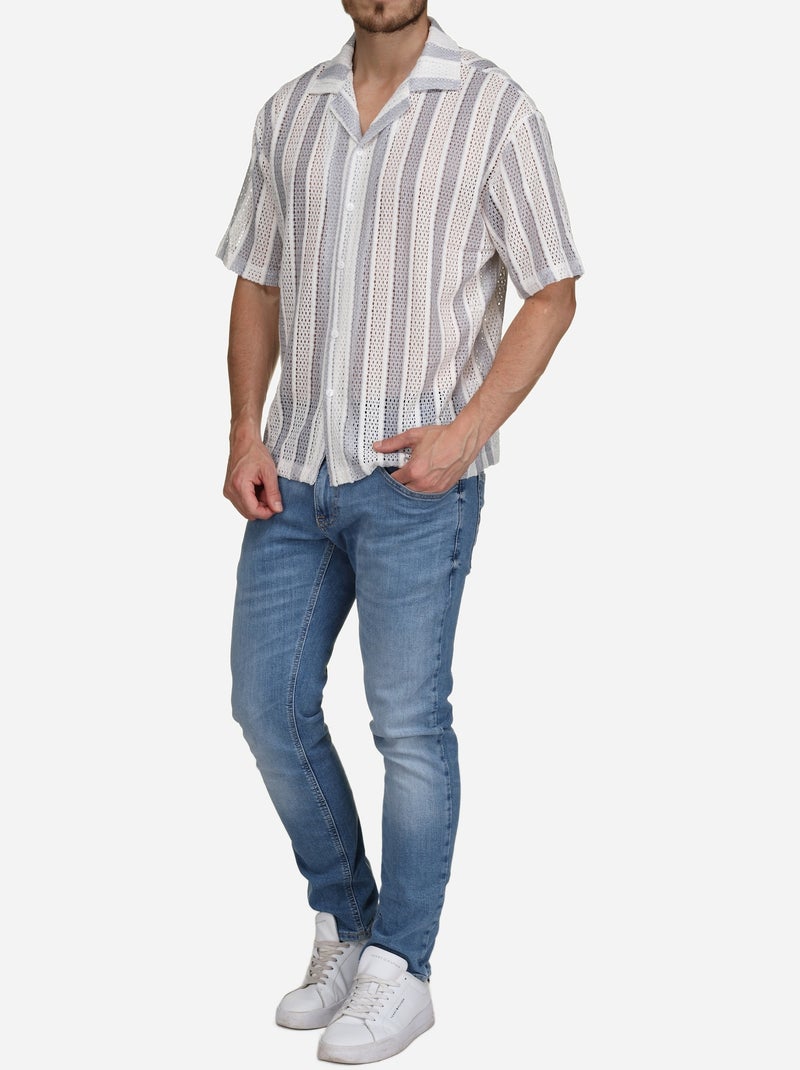 Chemise perforée Gris Blanc - Kiabi