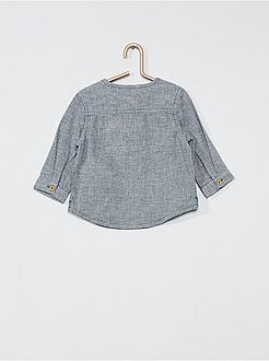 Chemise pied de puce en canvas col mao - Kiabi