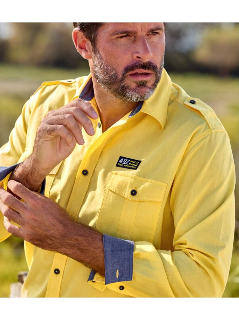 Chemise Pilote en Popeline - ATLAS FOR MEN Jaune - Kiabi