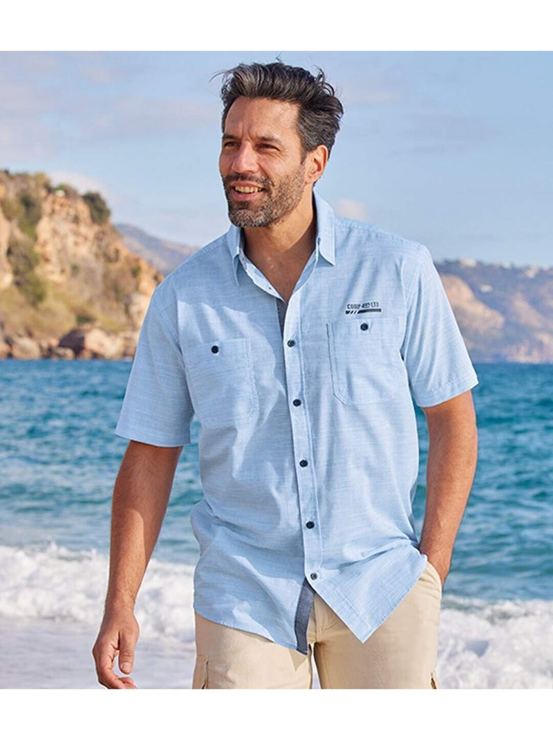 Chemise Pilote Rayée Méditerranée   - ATLAS FOR MEN Bleu - Kiabi