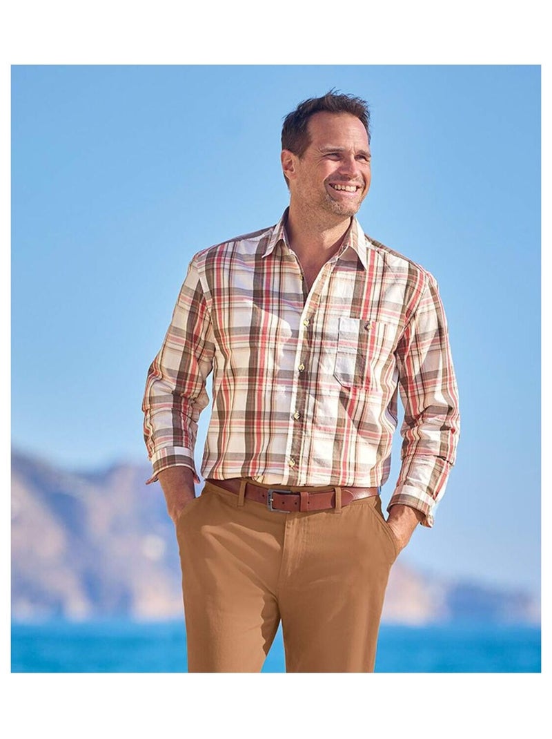 Chemise Popeline à Carreaux   - ATLAS FOR MEN Vert/Orange - Kiabi