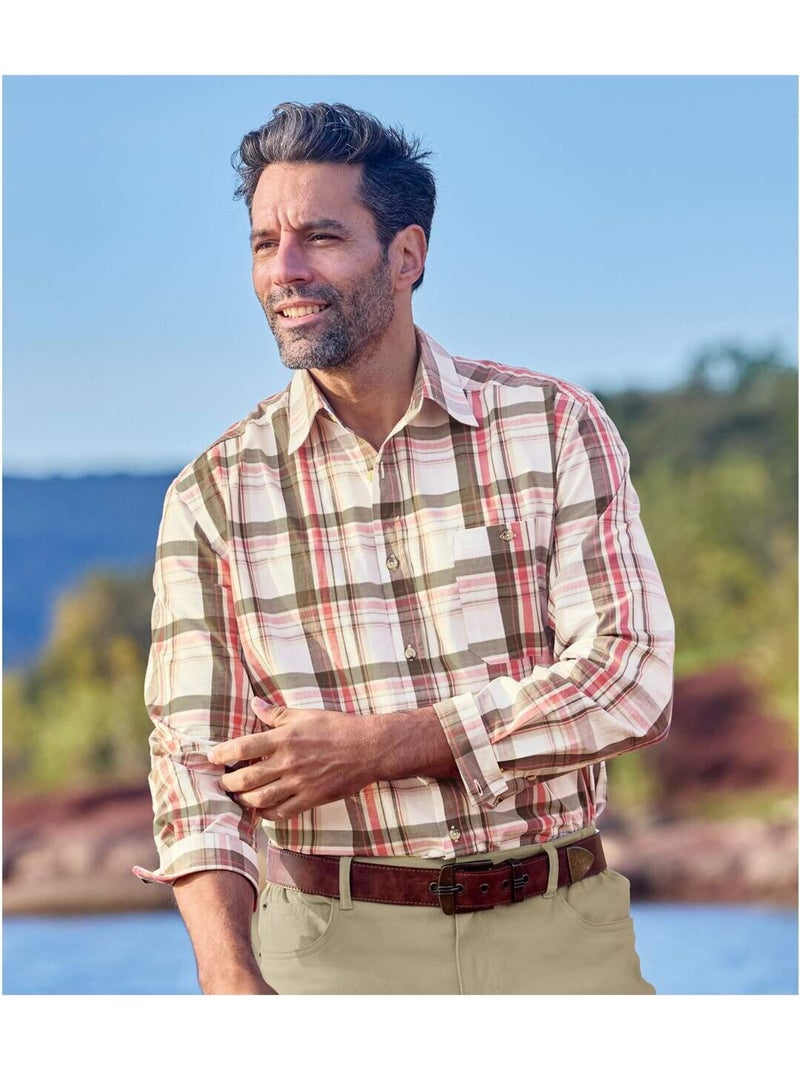 Chemise Popeline à Carreaux   - ATLAS FOR MEN Vert/Orange - Kiabi