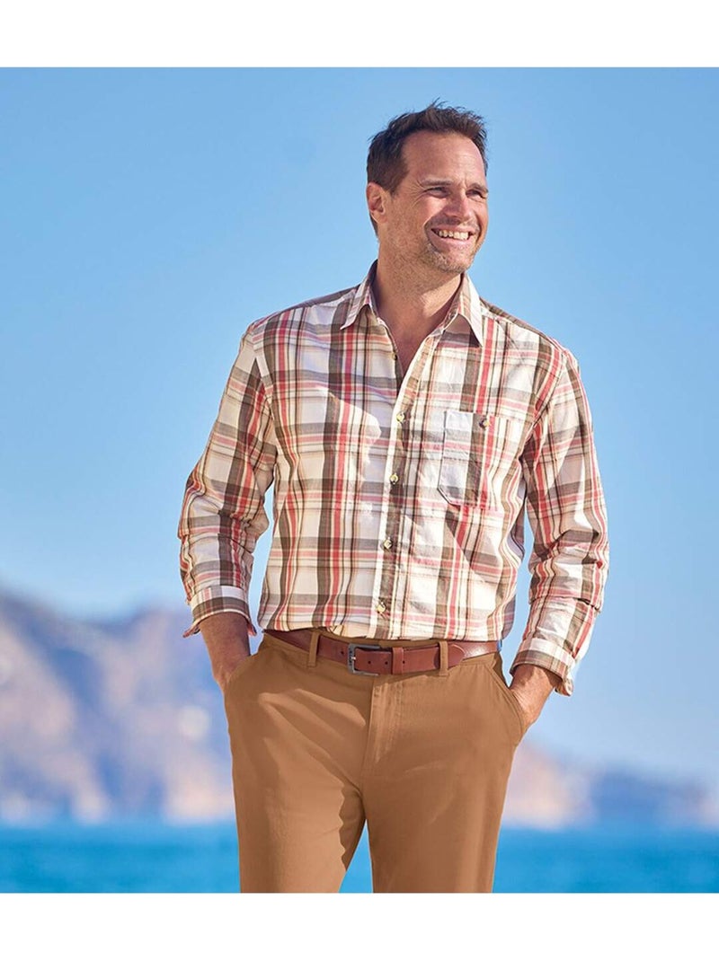 Chemise popeline à carreaux   - atlas for men Vert/Orange - Kiabi