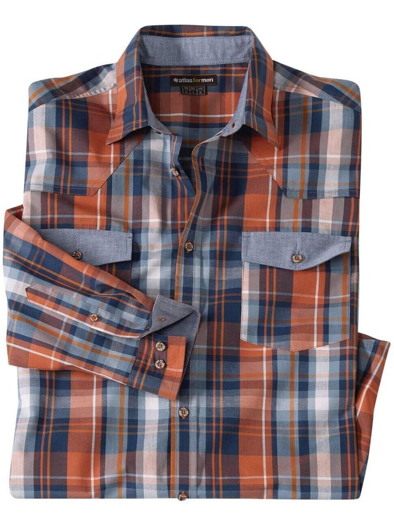 Chemise Popeline à Carreaux et Détails Chambray  - Atlas For Men Multicolore - Kiabi