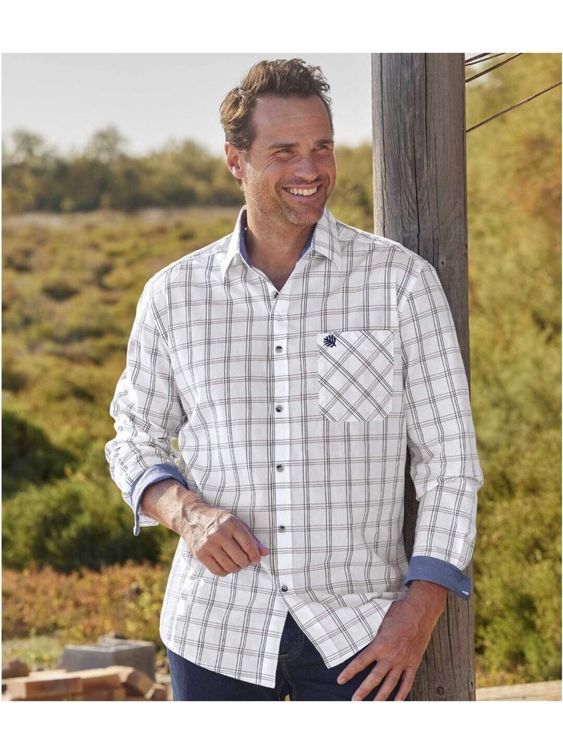 Chemise Popeline Carreaux Montréal   - ATLAS FOR MEN Blanc - Kiabi
