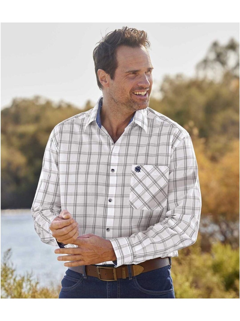 Chemise popeline carreaux montréal   - atlas for men Blanc - Kiabi