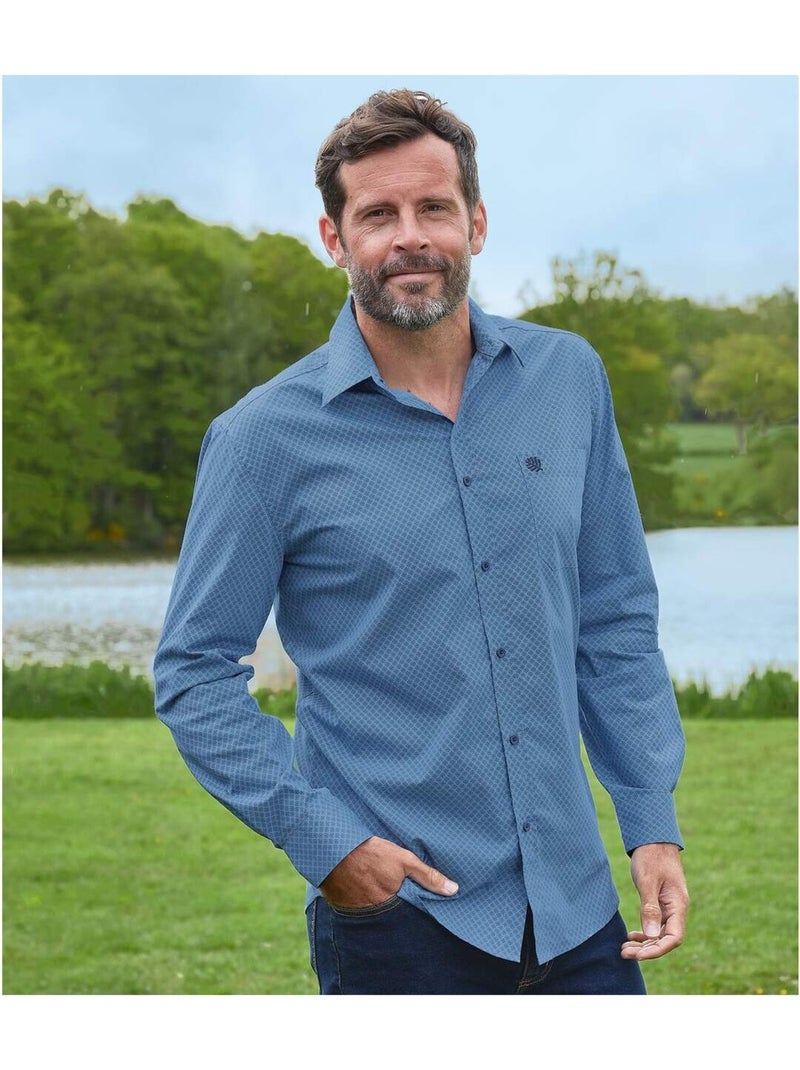 Chemise popeline fantaisie   - atlas for men Bleu - Kiabi