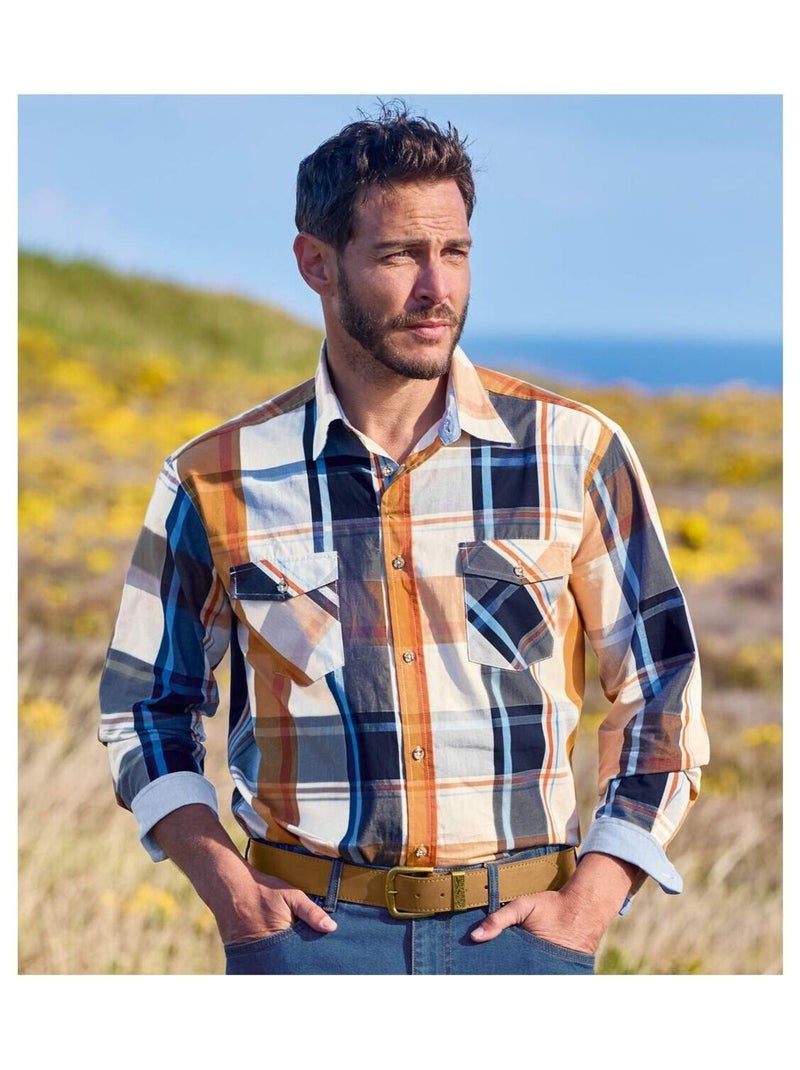 Chemise Popeline Passion Outdoor   - ATLAS FOR MEN Bleu Orange Bleu - Kiabi