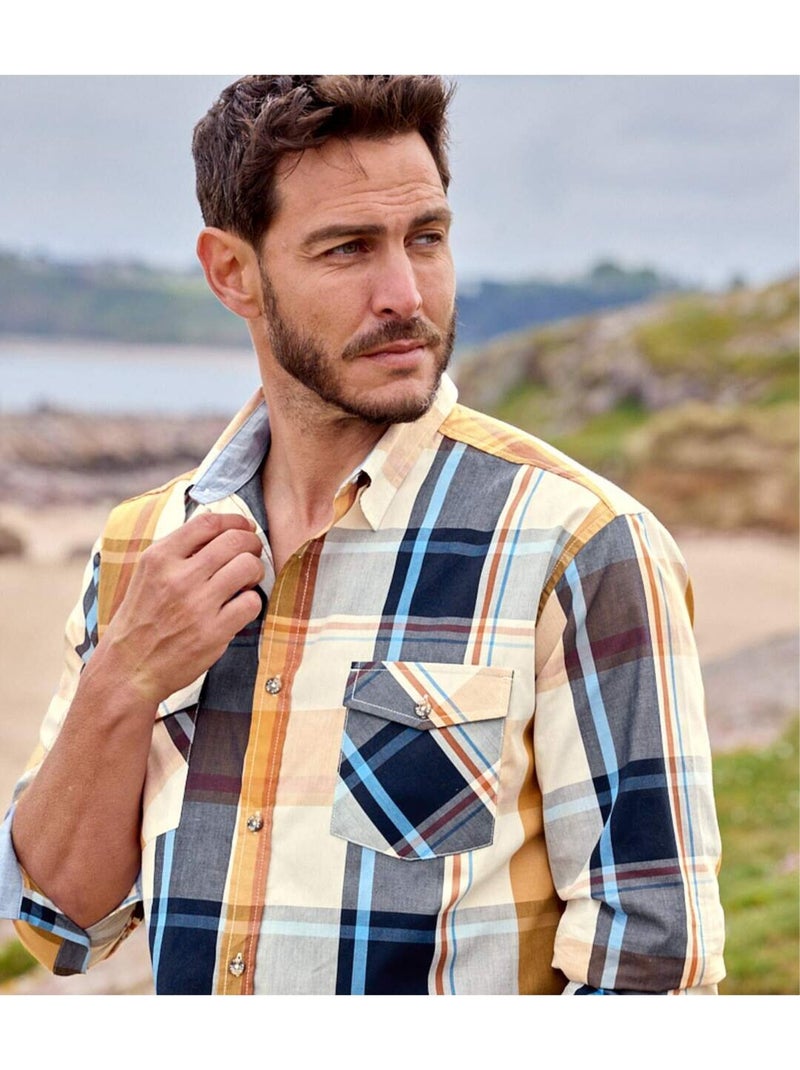 Chemise Popeline Passion Outdoor   - ATLAS FOR MEN Bleu Orange Bleu - Kiabi