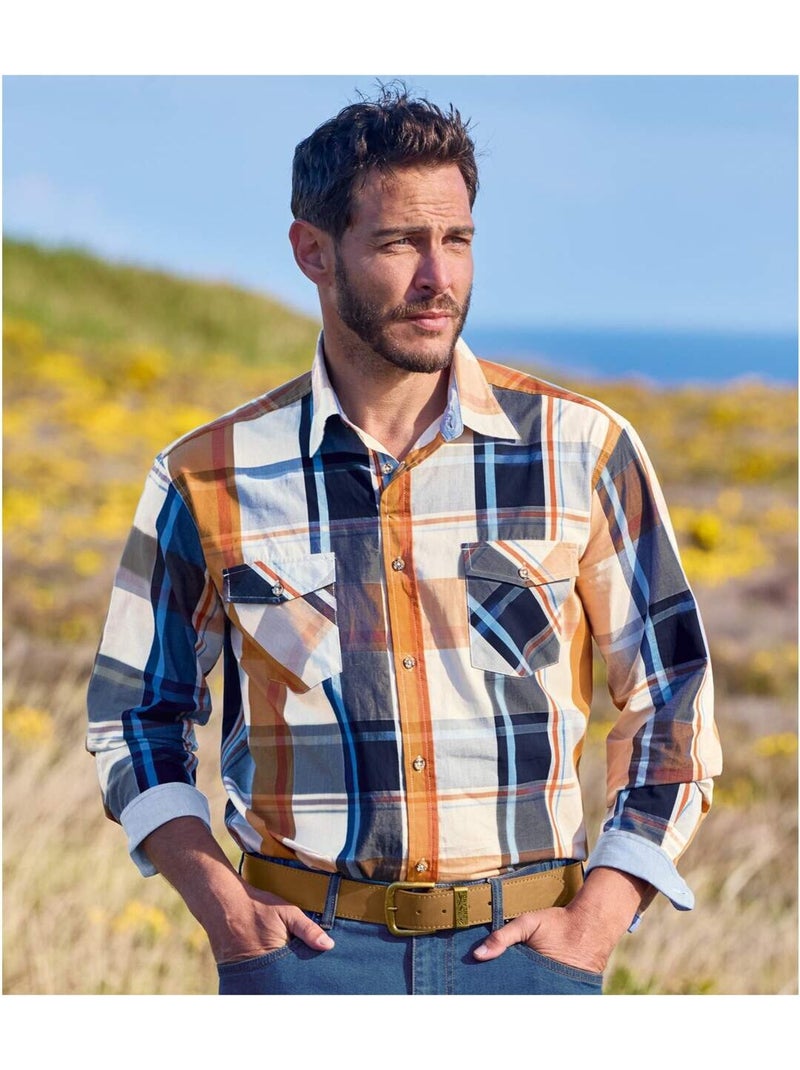 Chemise popeline passion outdoor   - atlas for men Bleu Orange Bleu - Kiabi