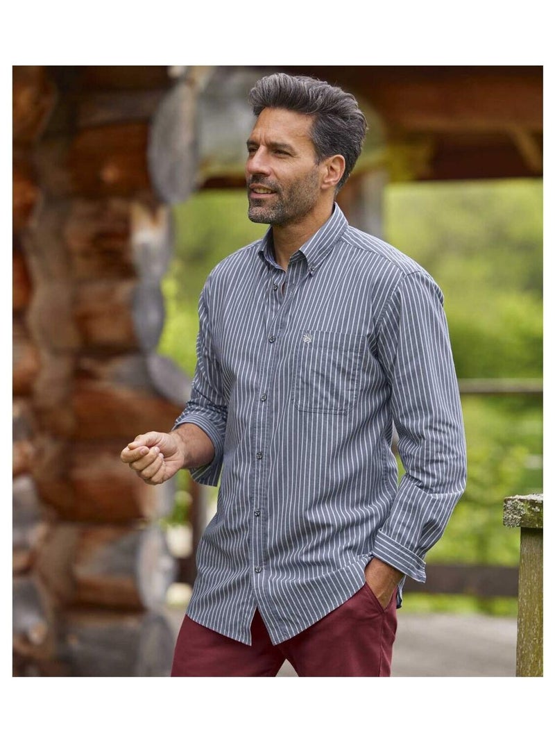 Chemise Popeline Rayée   - ATLAS FOR MEN Gris - Kiabi