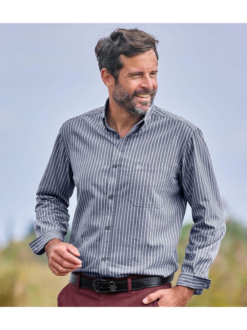Chemise Popeline Rayée   - ATLAS FOR MEN Gris - Kiabi