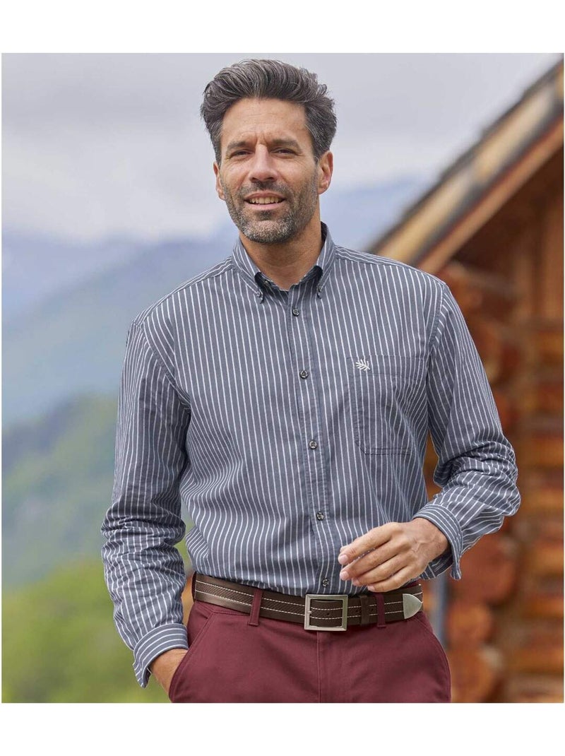 Chemise Popeline Rayée   - ATLAS FOR MEN Gris - Kiabi