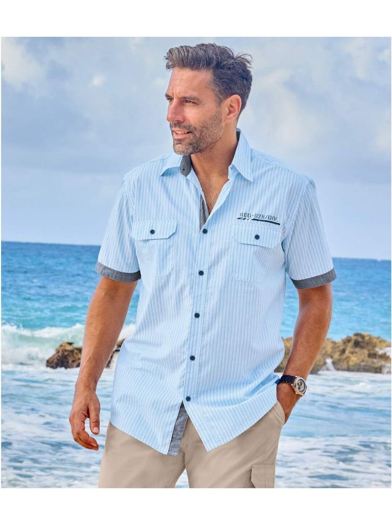 Chemise Popeline Rayée Paros   - ATLAS FOR MEN Blanc Bleu - Kiabi