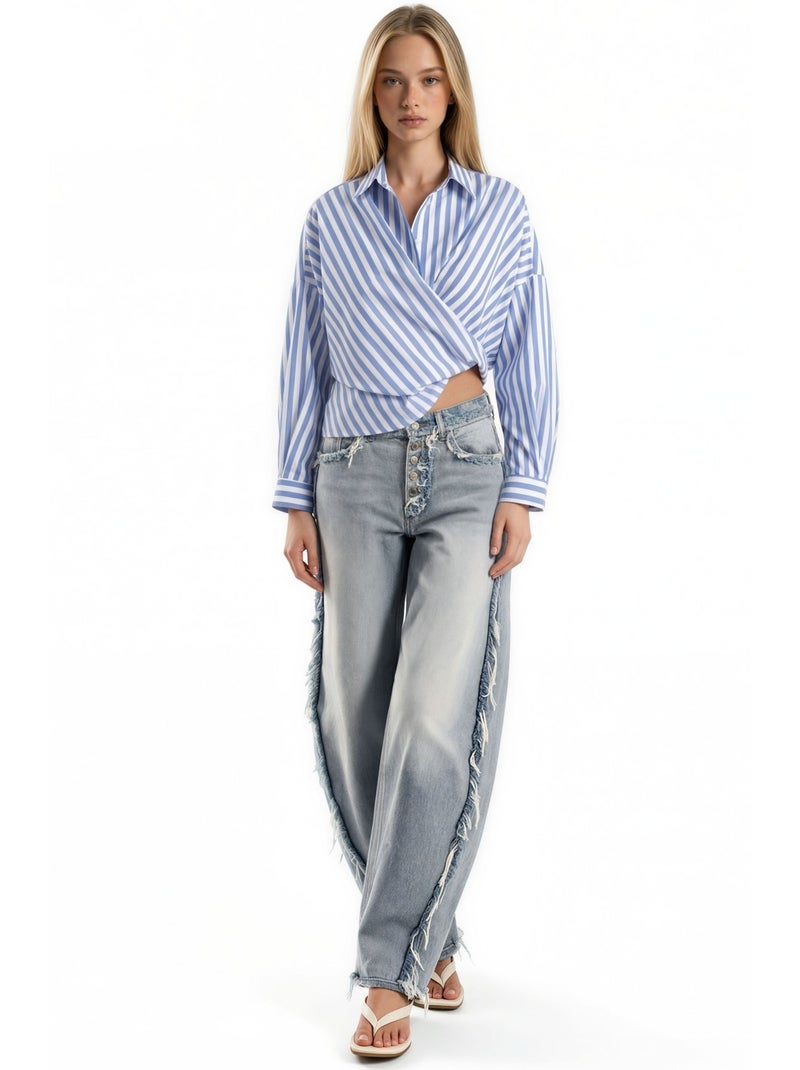 Chemise portefeuille rayée à nouer hiccup Bleu clair - Kiabi