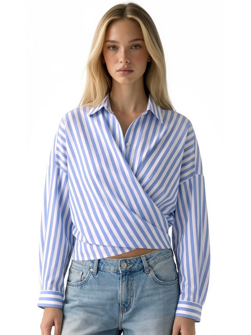 Chemise portefeuille rayée à nouer hiccup Bleu clair - Kiabi