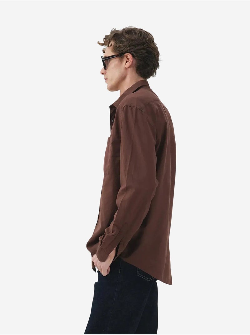 Chemise pour homme, coupe classique, manches longues, en popeline avec poche giesto Marron - Kiabi
