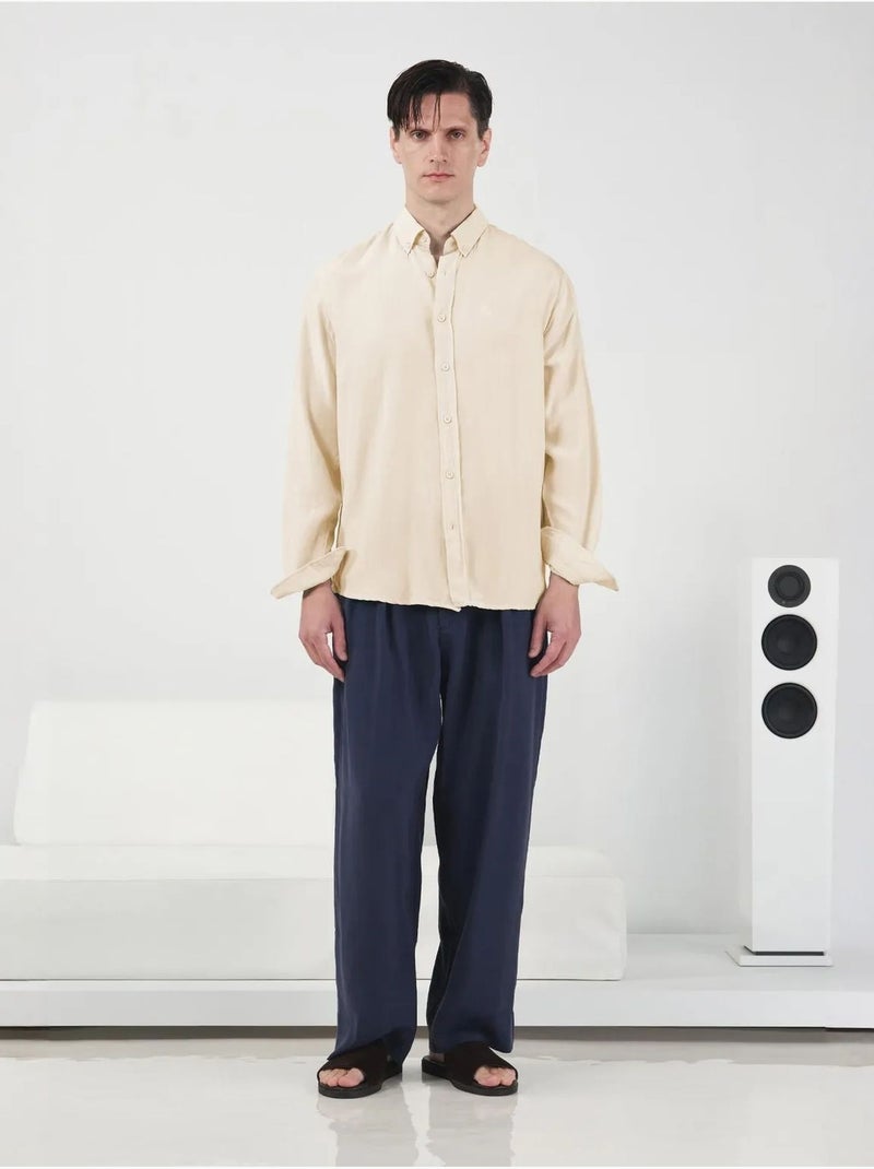 Chemise pour homme, manches longues, col boutonné, en tencel giesto Beige argile - Kiabi
