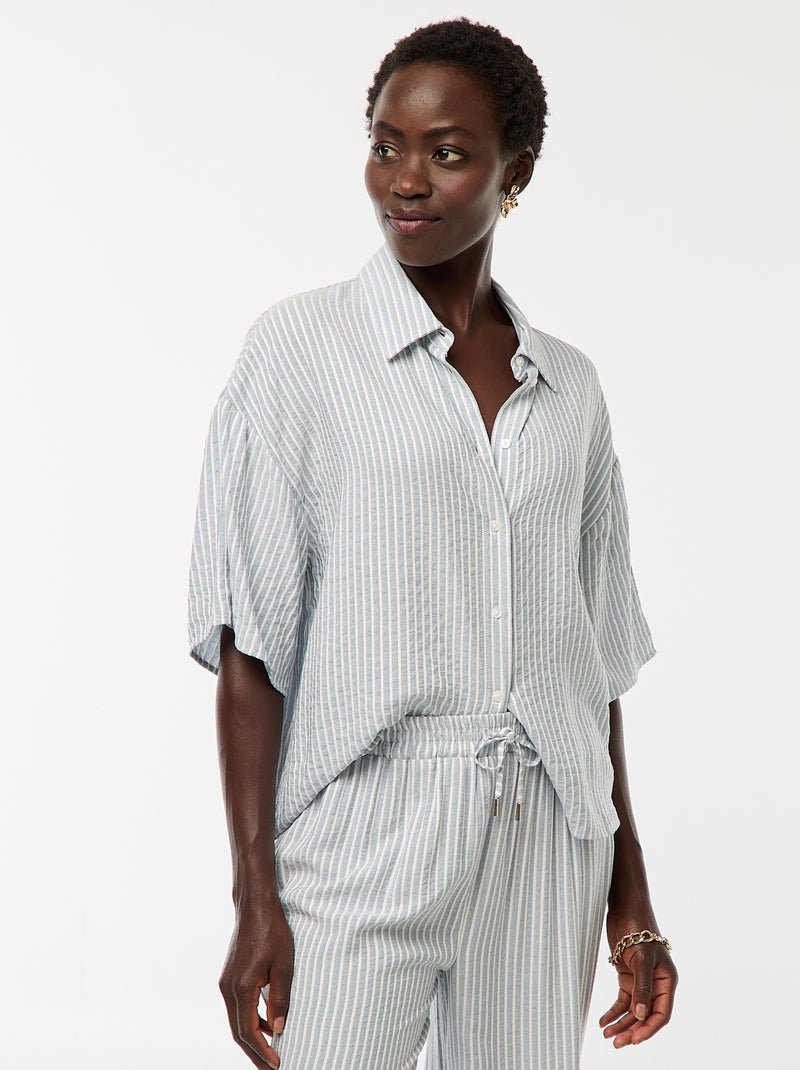 Chemise rayé à maches courtes Bleu - Kiabi