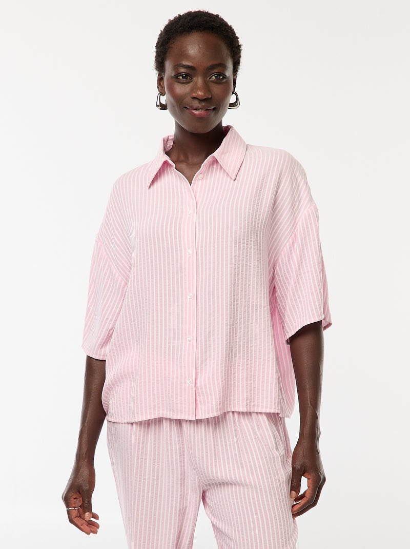 Chemise rayé à maches courtes Rose - Kiabi