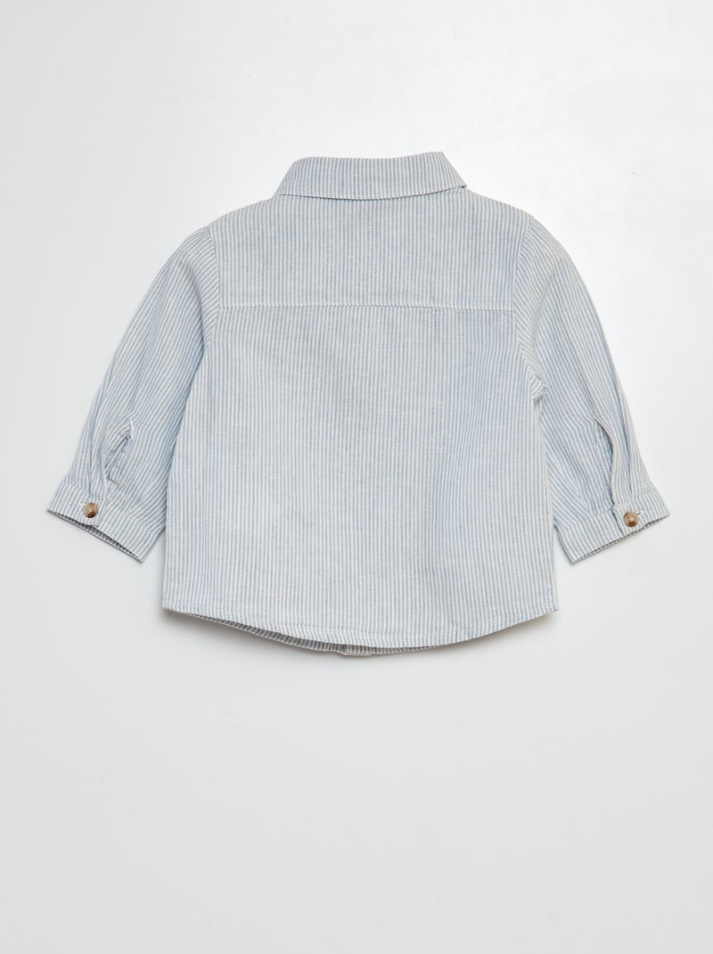 Chemise rayé en lin mélangé Bleu - Kiabi