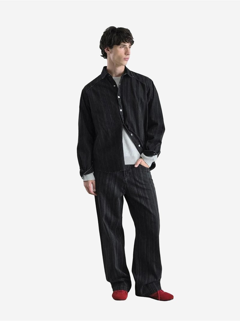 Chemise rayée à boutons pour homme giesto Noir - Kiabi
