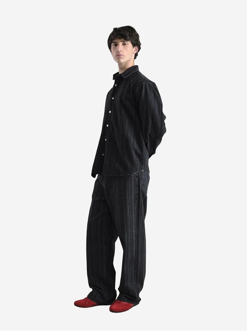 Chemise rayée à boutons pour homme giesto Noir - Kiabi