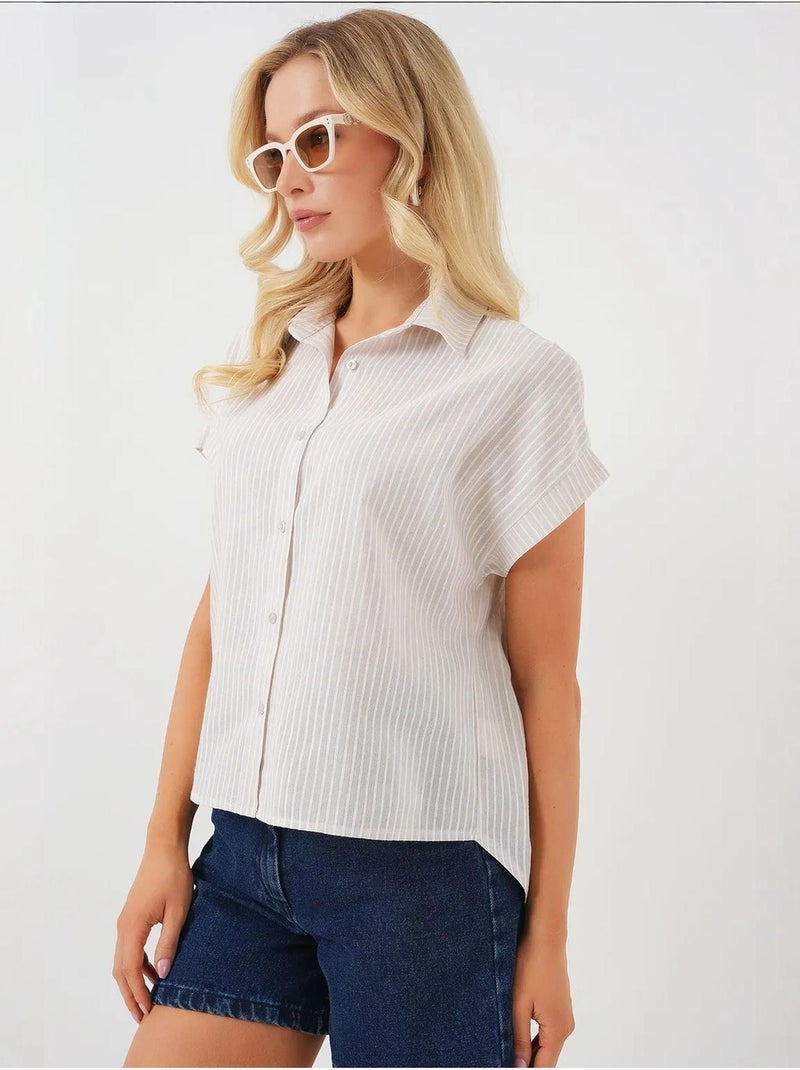 Chemise rayée à manches courtes bdart Crème - Kiabi