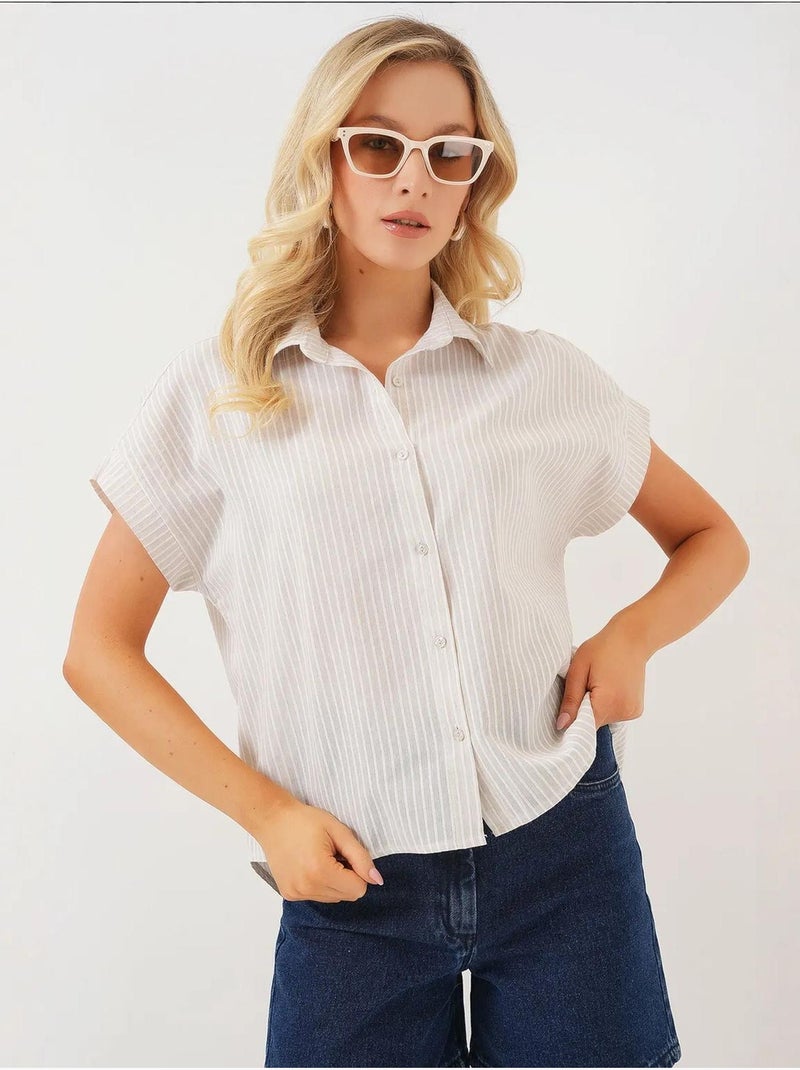 Chemise rayée à manches courtes bdart Crème - Kiabi