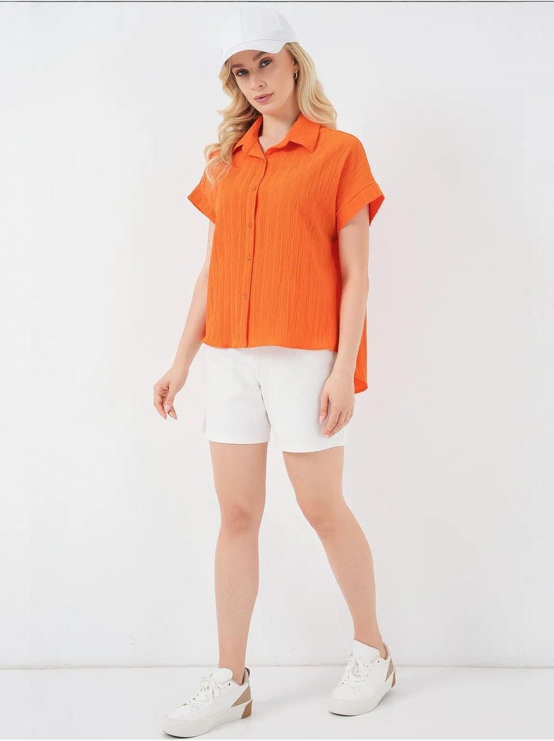 Chemise rayée à manches courtes bdart Orange mandarine - Kiabi