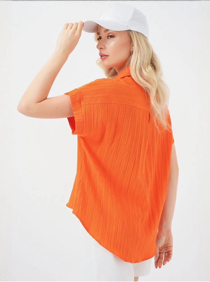Chemise rayée à manches courtes bdart Orange mandarine - Kiabi