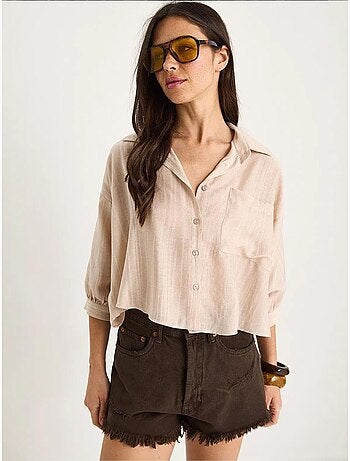 Chemise rayée à manches courtes et poche unique bianco lucci