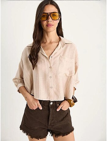 Chemise rayée à manches courtes et poche unique bianco lucci