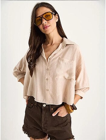Chemise rayée à manches courtes et poche unique bianco lucci
