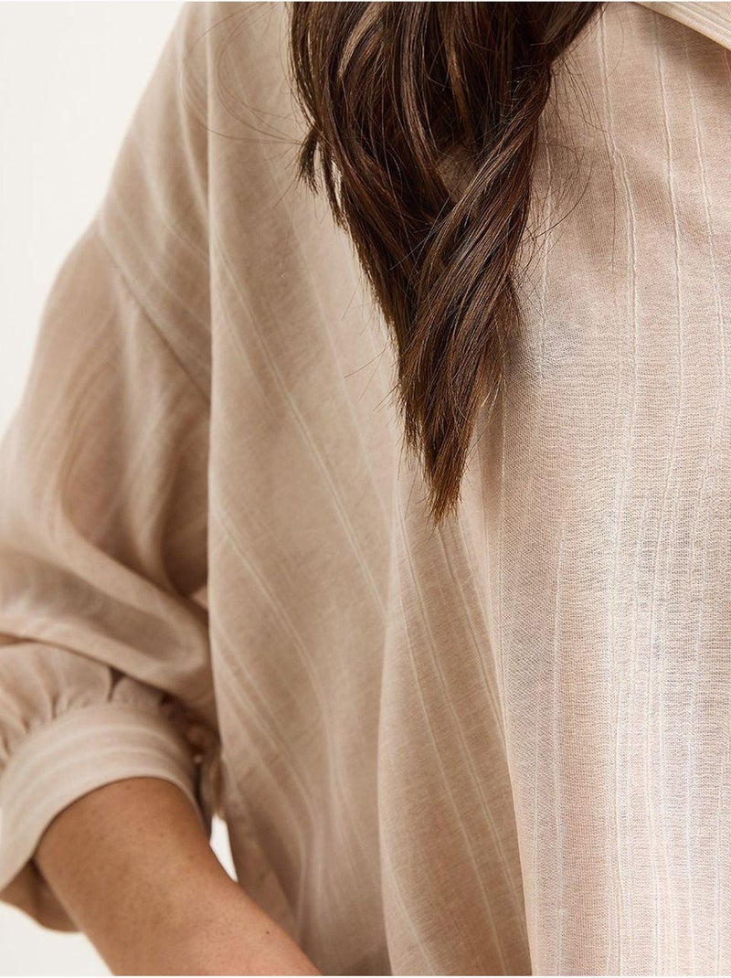 Chemise rayée à manches courtes et poche unique bianco lucci Beige argile - Kiabi