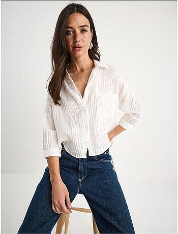 Chemise rayée à manches courtes et poche unique bianco lucci