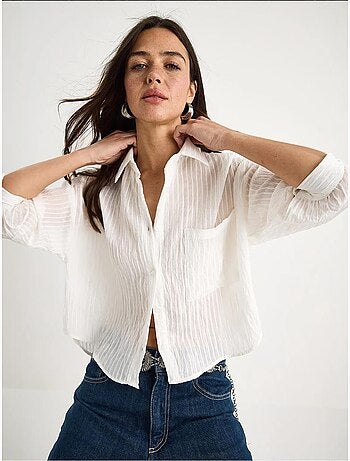 Chemise rayée à manches courtes et poche unique bianco lucci