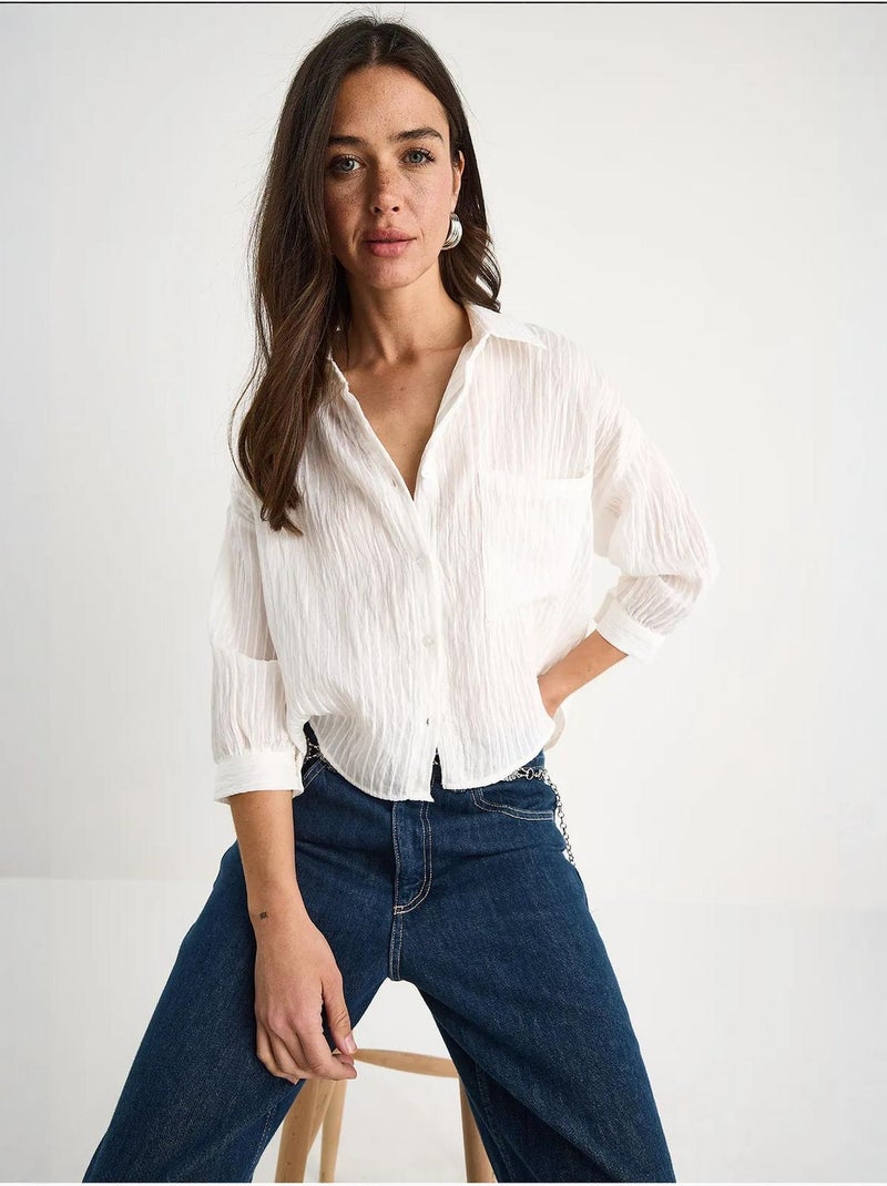 Chemise rayée à manches courtes et poche unique bianco lucci Blanc - Kiabi