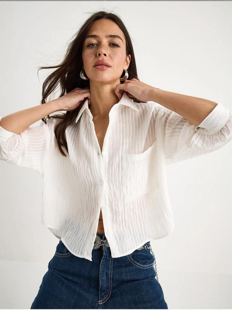 Chemise rayée à manches courtes et poche unique bianco lucci Blanc - Kiabi