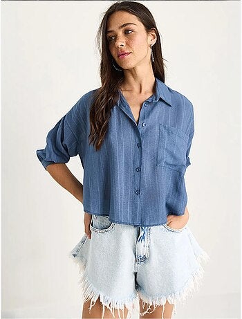Chemise rayée à manches courtes et poche unique bianco lucci