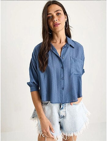 Chemise rayée à manches courtes et poche unique bianco lucci