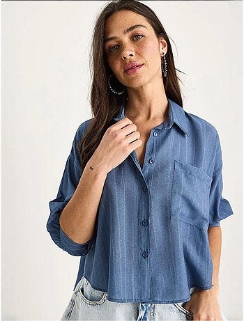 Chemise rayée à manches courtes et poche unique bianco lucci